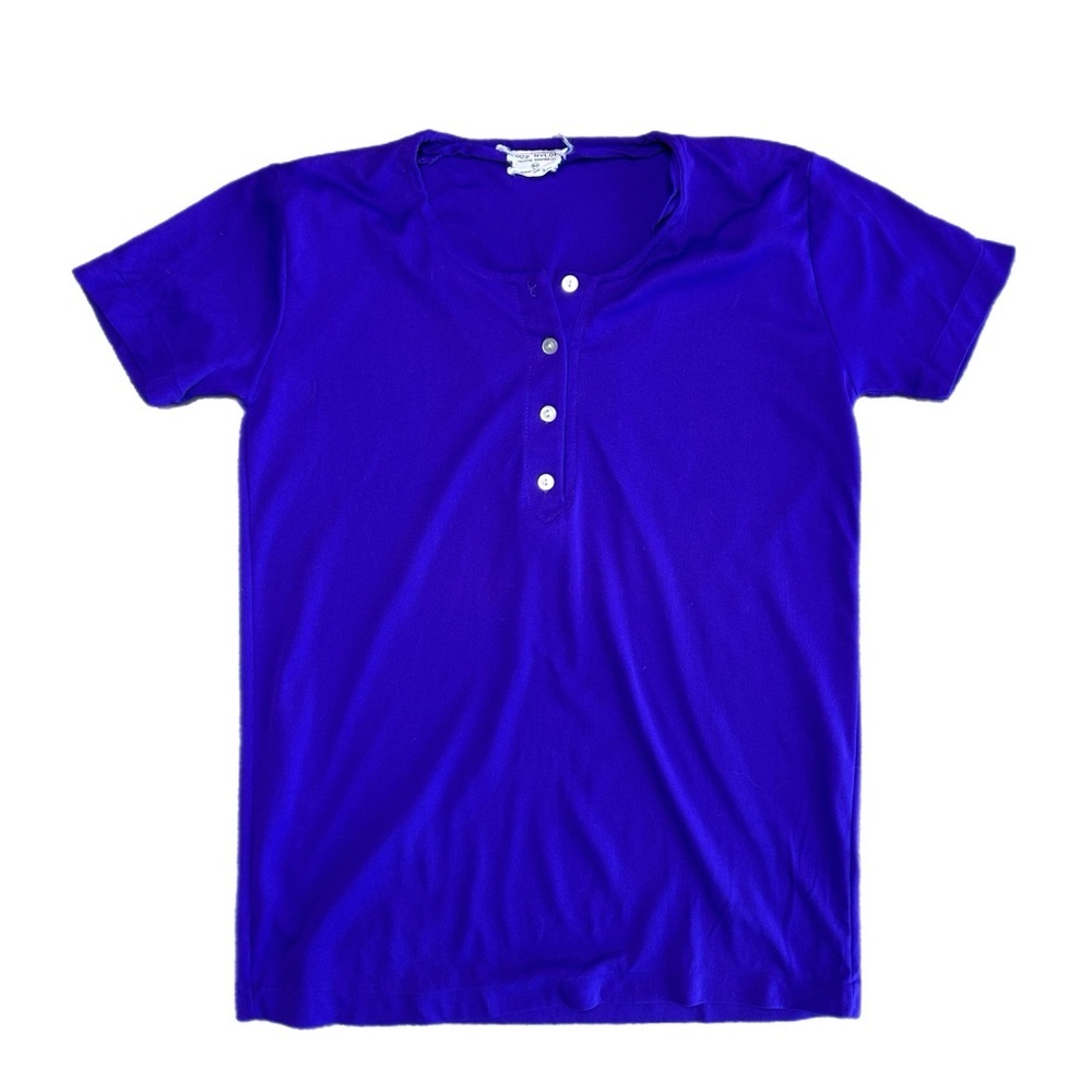 Vintage Nylon Royal Blue Short Sleeve Henley Tee